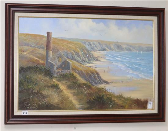 Richard Blowey (b. 1947), Tin Mine, Chapel Porth, signed, inscribed verso, oil on canvas, 50 x 75cm